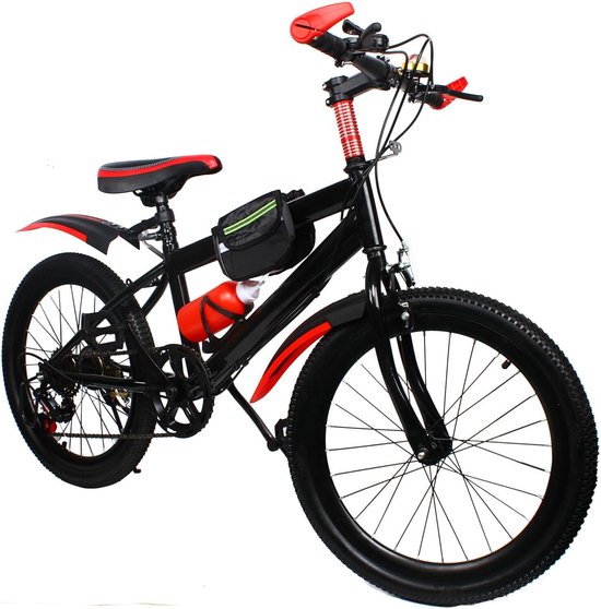 Kinderfiets Mountainbike - Jongensfiets Meisjesfiets - Veilige Fietstocht - Verende Voorvork Schijfrem - 20 inch - Rood Zwart van Merkloos — afbeelding 2