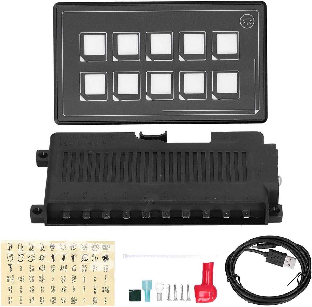 Schakelpaneel - Bedieningspaneel Controlepaneel - Apparaat Bediening - Waterdicht IP67 - 10 Circuits - Zwart