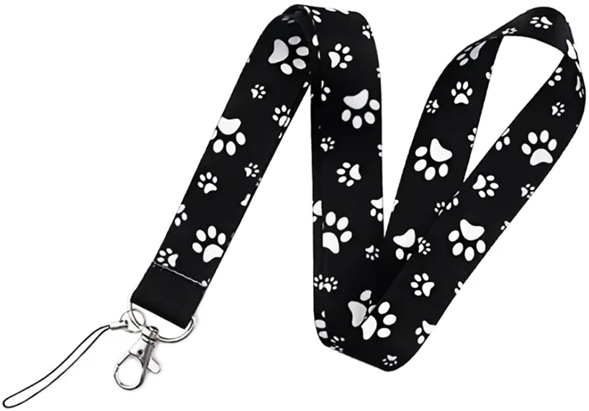 Travel Cords - Keycord Hondenpootjes Wit - Zwart - stevig lanyard - sleutelhanger - sleutelkoord - met telefoonkoord - sleutels