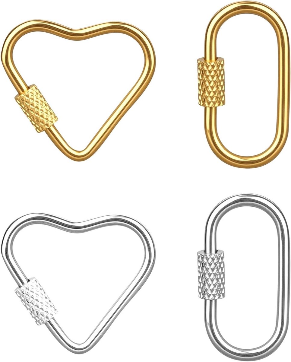 4 Stuks Kleine Schroef Carabiner Sluiting, Hartvormige en Ovale Sleutelhanger Clip voor DIY Sieraden, Handtas Accessoires en Creatieve Projecten