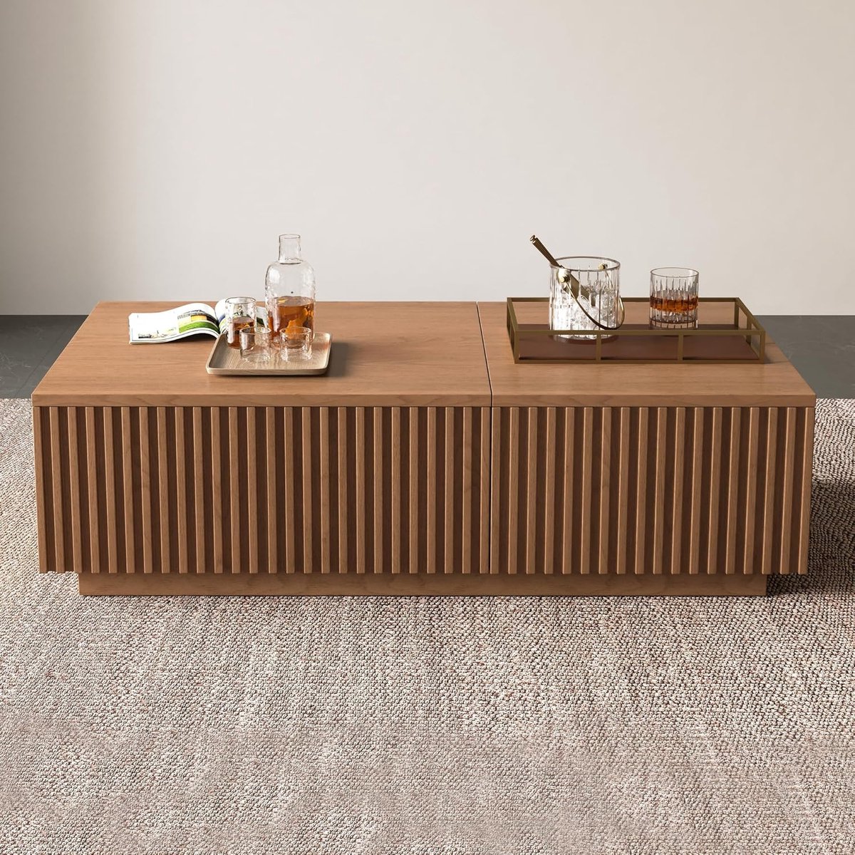 Salontafel in hoogte verstelbaar 130x70x36 cm – walnoot design tafel met lades en verborgen opbergruimte – Scandinavische woonkamertafel en bureau – Urbanhome
