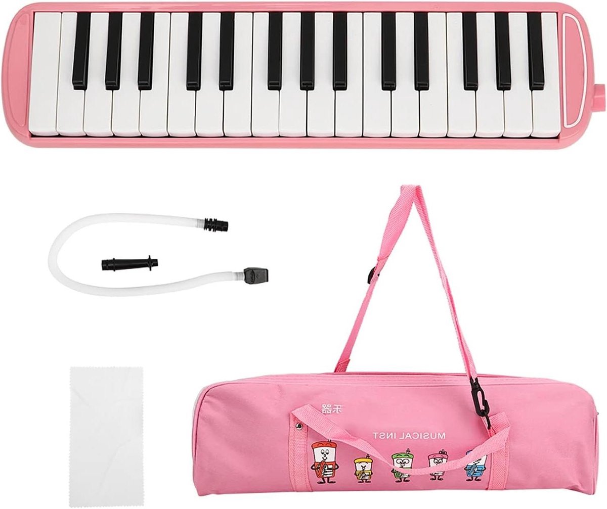 Melodica Instrument - 32 Toetsen - Muziek Leren Spelen - Inclusief Mondstukken - 43 cm Lengte - Roze