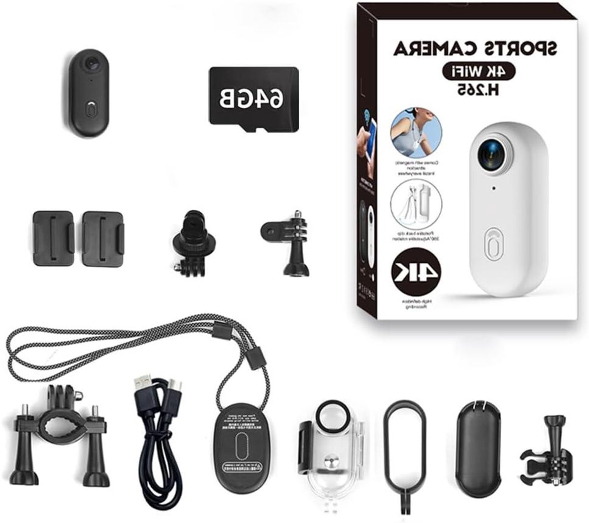 4K Mini Actiecamera - Draagbare Camera - Momenten Vastleggen - 360 Graden Clip - 64 GB Inclusief - Zwart