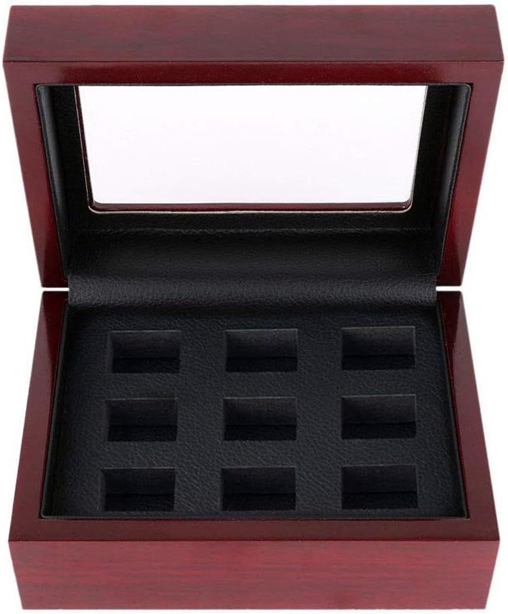 Ring Display Houten Doos - Verzamelring Kist - Ringen Presenteren - 9 Gaten Ontwerp - 16cmx12cmx7cm - Kersenhout Kleur