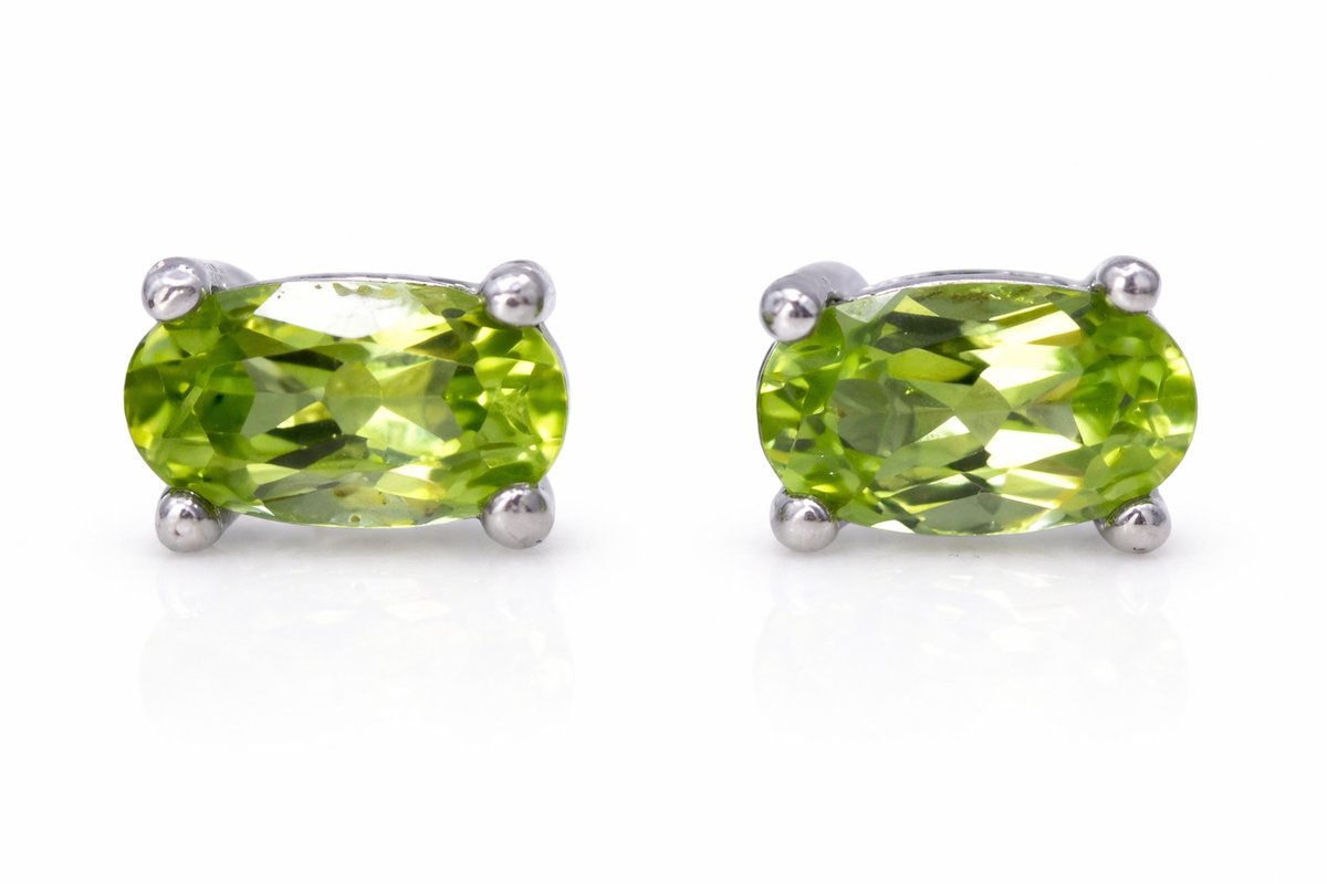 925 Sterling Zilveren Oorstekers met Natuurlijke Peridoot - Groen - 3.80 CT - Rhodium Plated