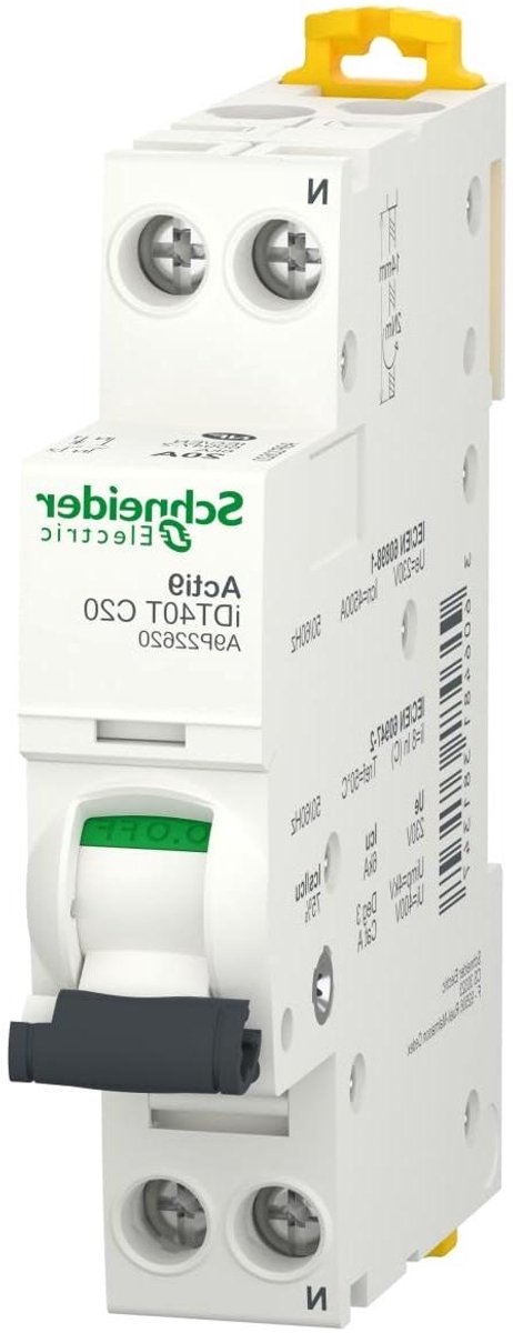 Modulaire Stroomonderbreker - Automatische Zekering - Elektrische Beveiliging - DIN-rail Montage - 20 Ampère - Grijs