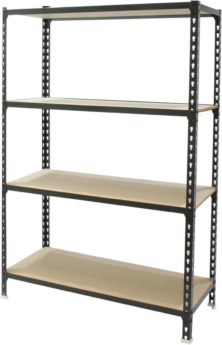 Stellingkast Metaal - Opslagrek Hout - Garage Opslag - Versterkte Stalen Constructie - 1500x1200x400 mm - Zwart Hout