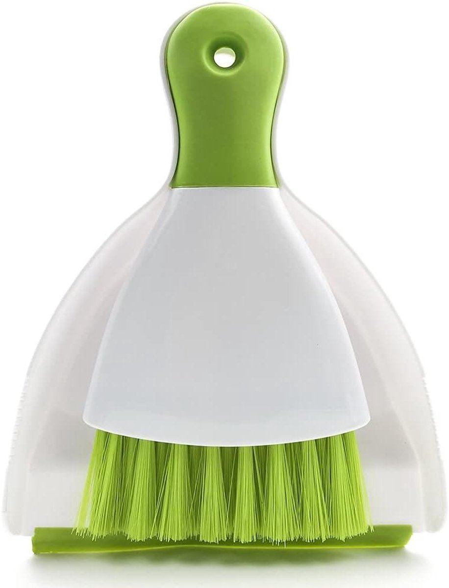 Stoffer en blik set - Mini bezem combi - Kleine oppervlakken reinigen - Ergonomisch anti-slip handvat - 1 stuks - Groen