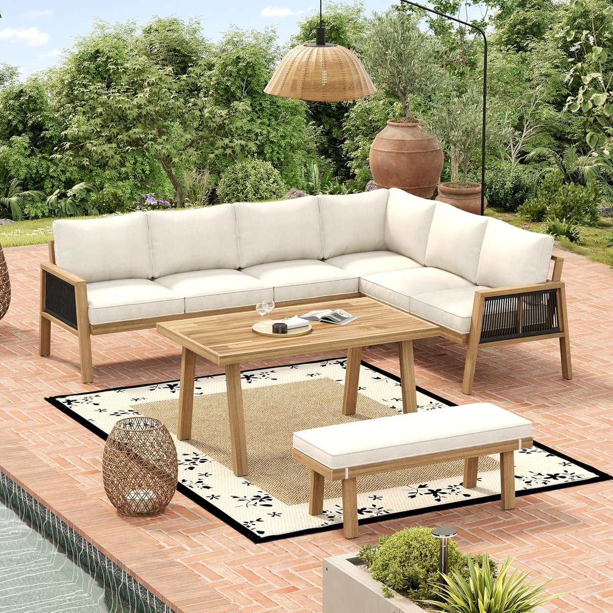 Hoekbank Tuinset 8 Personen 257x197x83 cm Acaciahout Luxe Lounge & Eettafel Set met Hoekbank en Tafel 120x61 cm Weerbestendig Naturel – Urbanhome