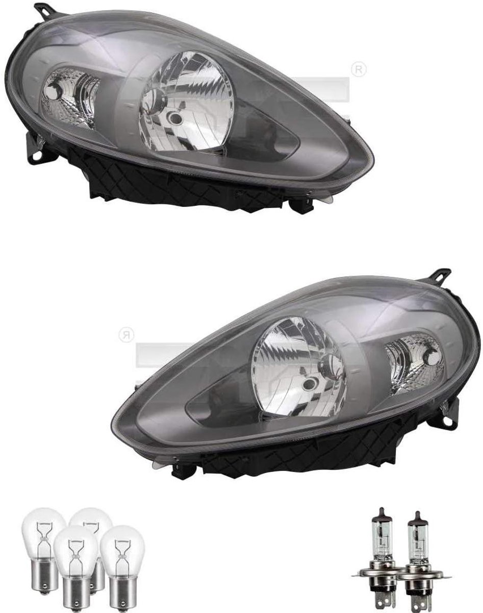 Koplampenset Fiat Punto - Autolampen Set - Auto Verlichting - Met Servomotor LWR - H4 P21W - Antraciet