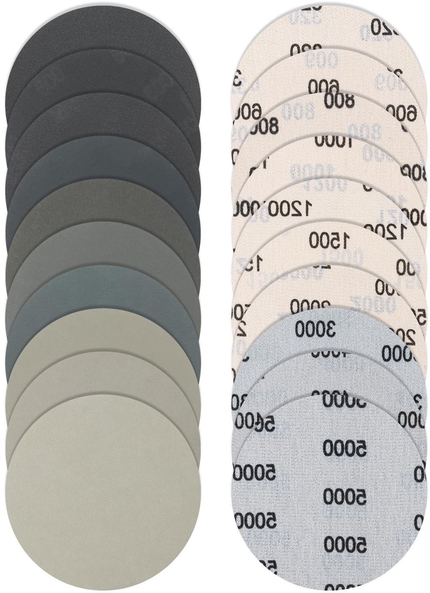 Ronde schuurdiscs voor nat- en droogschuren, 36 stuks, 125 mm, geschikt voor auto, metaal en hout, korrel 320-5000