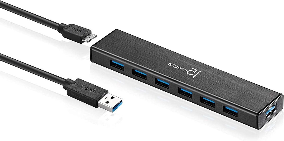 USB Hub - Verlengkabel Hub - Apparaten Verbinden - Zeven Poorten - 09 Meter - Zwart