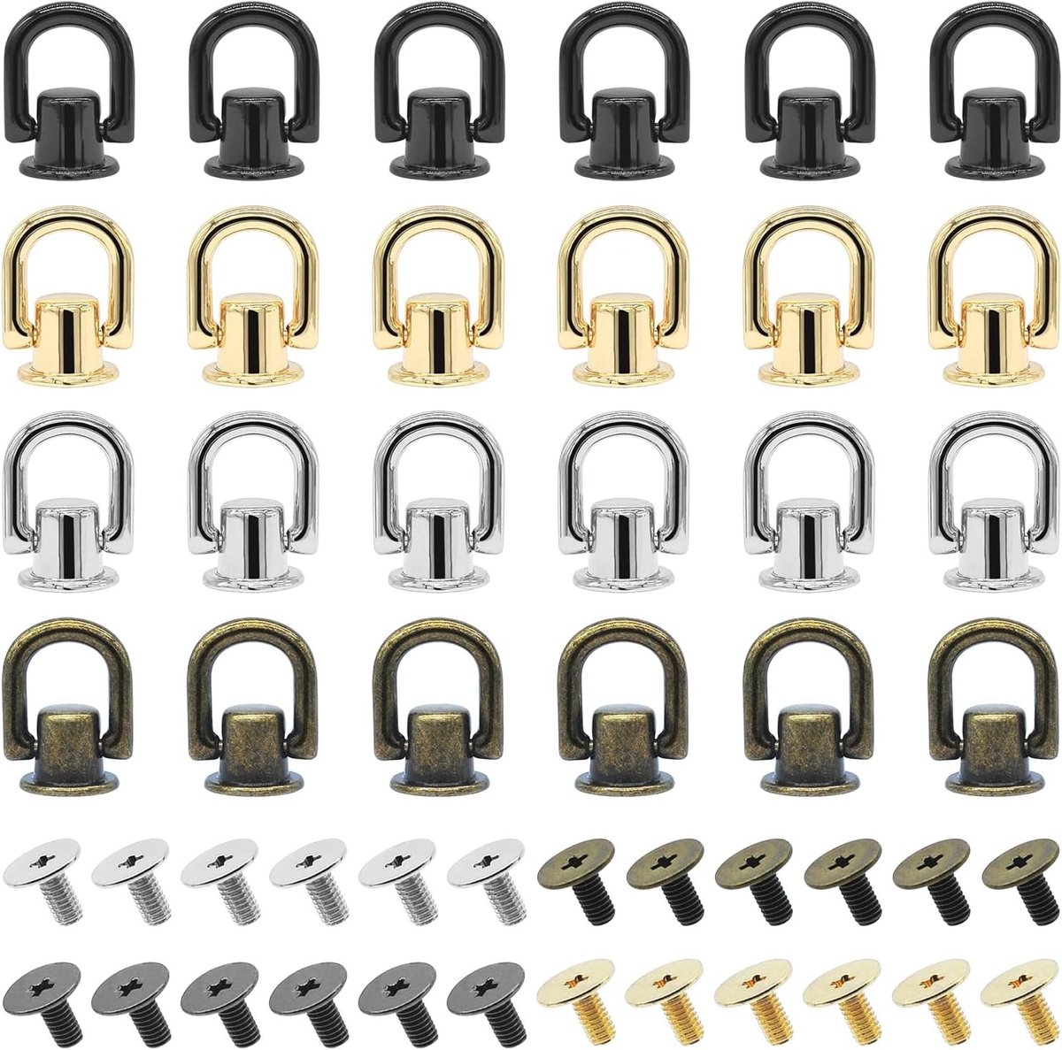 24 Stuks D Ring Bouten, 180° Draaibare Messing Rivet Knoppen met Opbergdoos voor DIY Handgemaakte Tassen, Leerbewerking en Rugzakken