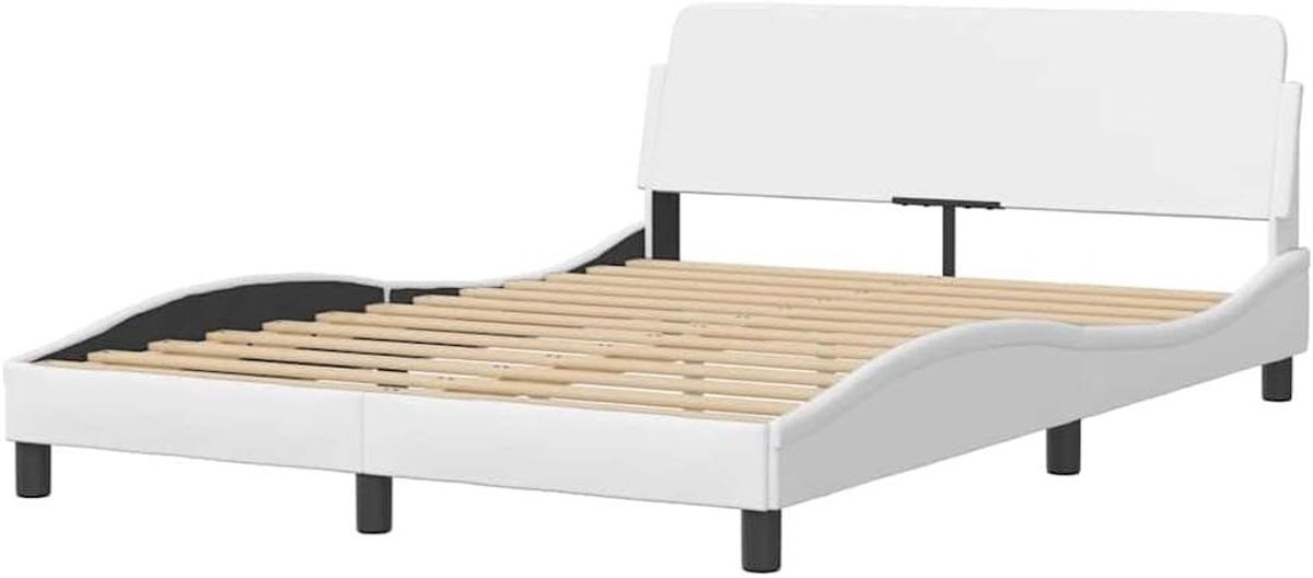 Bedframe Kunstleer - Tweepersoonsbed Frame - Goede Nachtrust Creëren - Hoofdeinde Met Ondersteuning - 140x200 cm - Wit