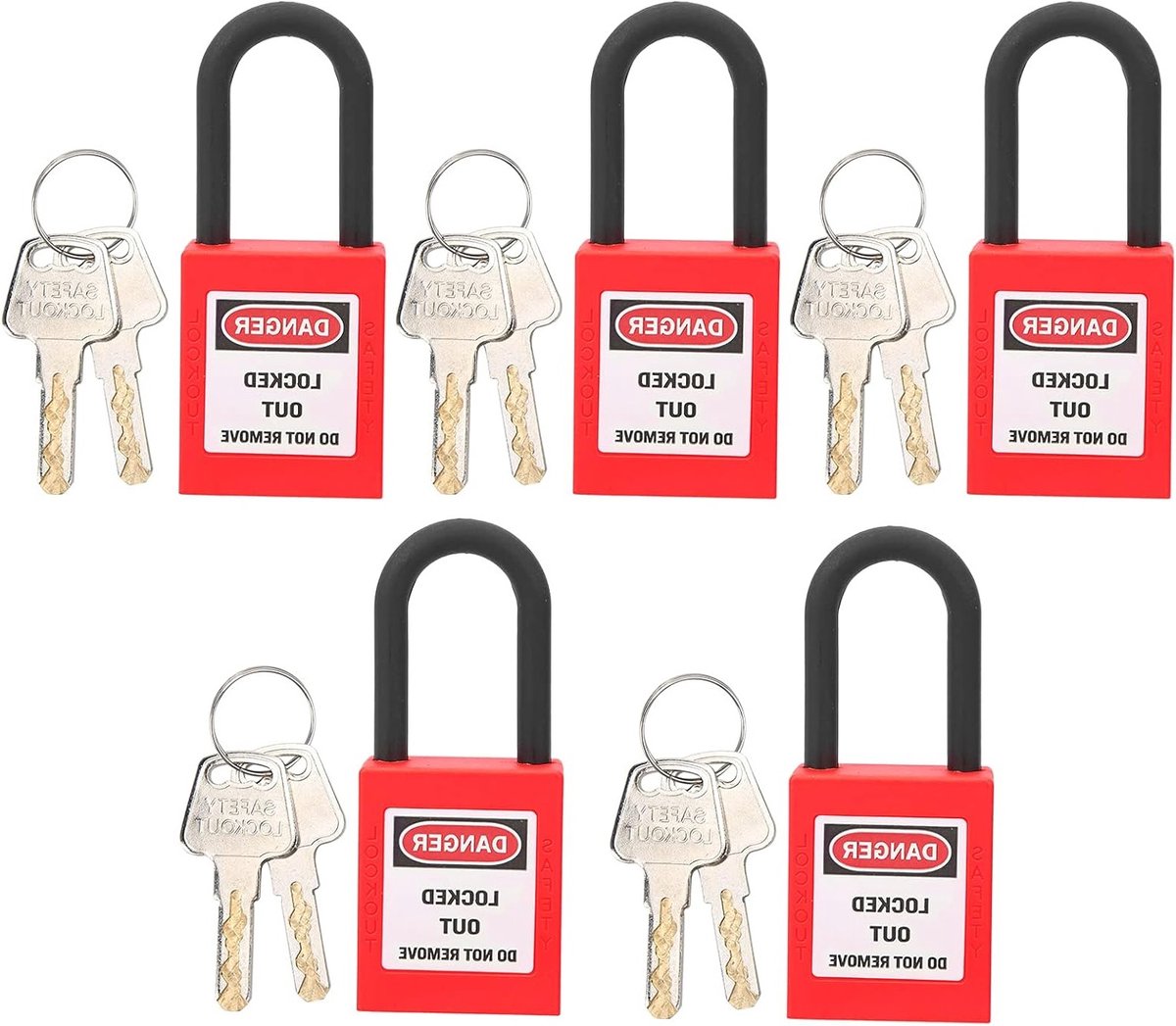 5 Sets van 38mm Nylon Veiligheidssloten in Rood, Ideaal voor Fietsen, Kasten en Deuren