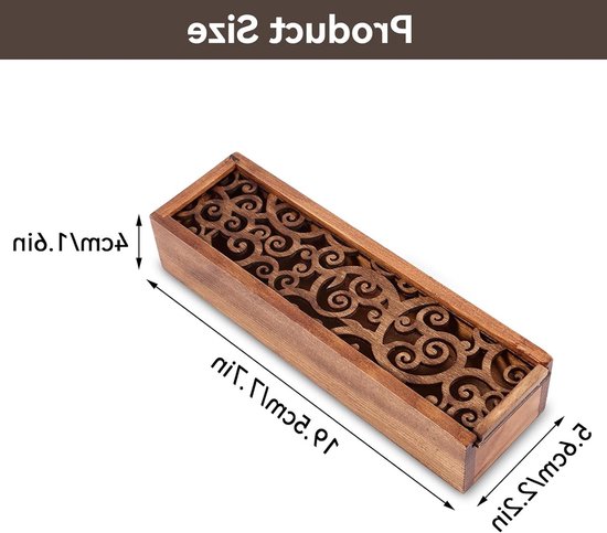 Houten Pennenhouder met Retro Uitsnijdingen en Schuifdeksel voor Thuis, School en Kantoor, 7.7 x 2.2 x 1.6 Inch, Organiseer je Bureau en Verbeter je Werkruimte van houten — afbeelding 4