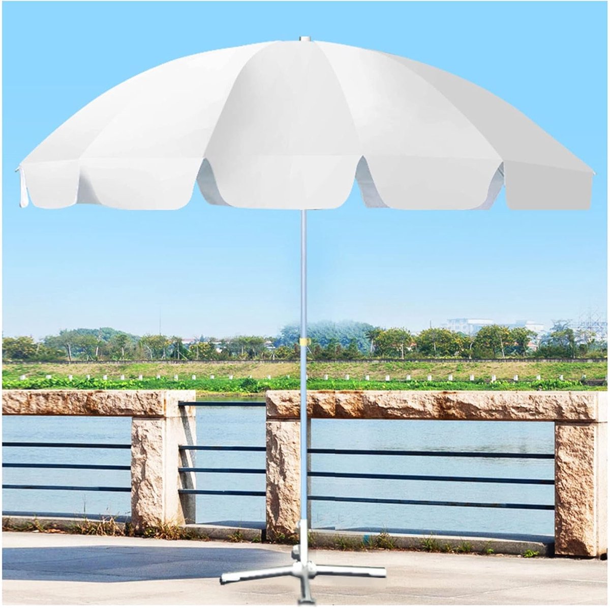 Ronde Luxe Strand- en Tuinparasol Wit – Ø 240 cm – UV40+ Bescherming – 16 Stevige Baleinen