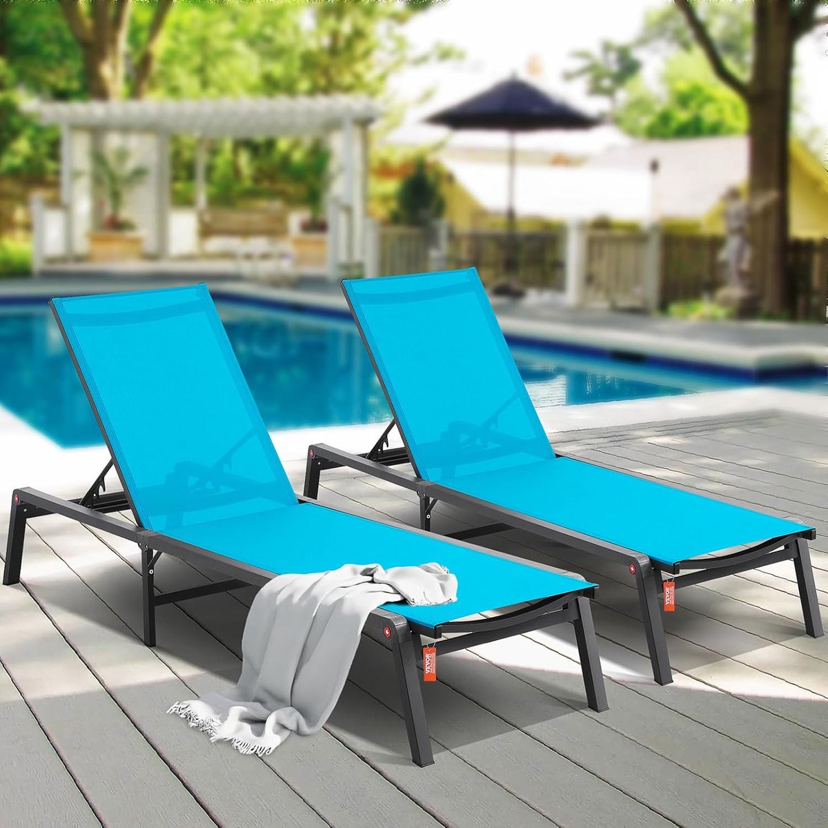 Ligstoel Inklapbare Aluminium Ligstoel Set van 2 - 182 x 60 x 88 cm - 5 Verstelbare Posities - Draagbare Strandstoel / Tuinligstoel / Relaxstoel / Loungestoel - Blauw - Nicolehome