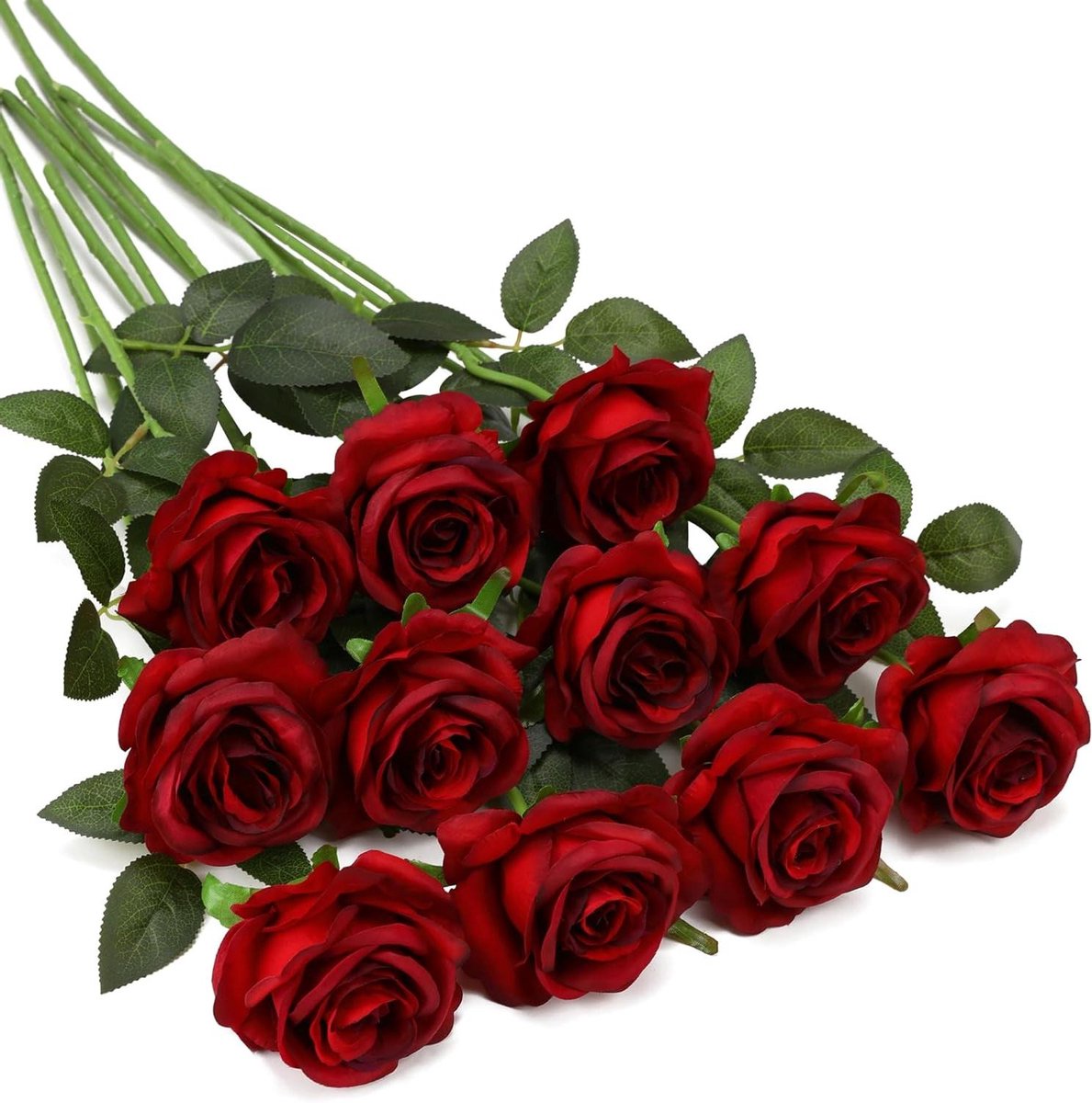 Neprozen Kunstbloemen - Zijden Rozen - Woondecoratie - Onderhoudsvrij - 10 stuks - Bourgondië