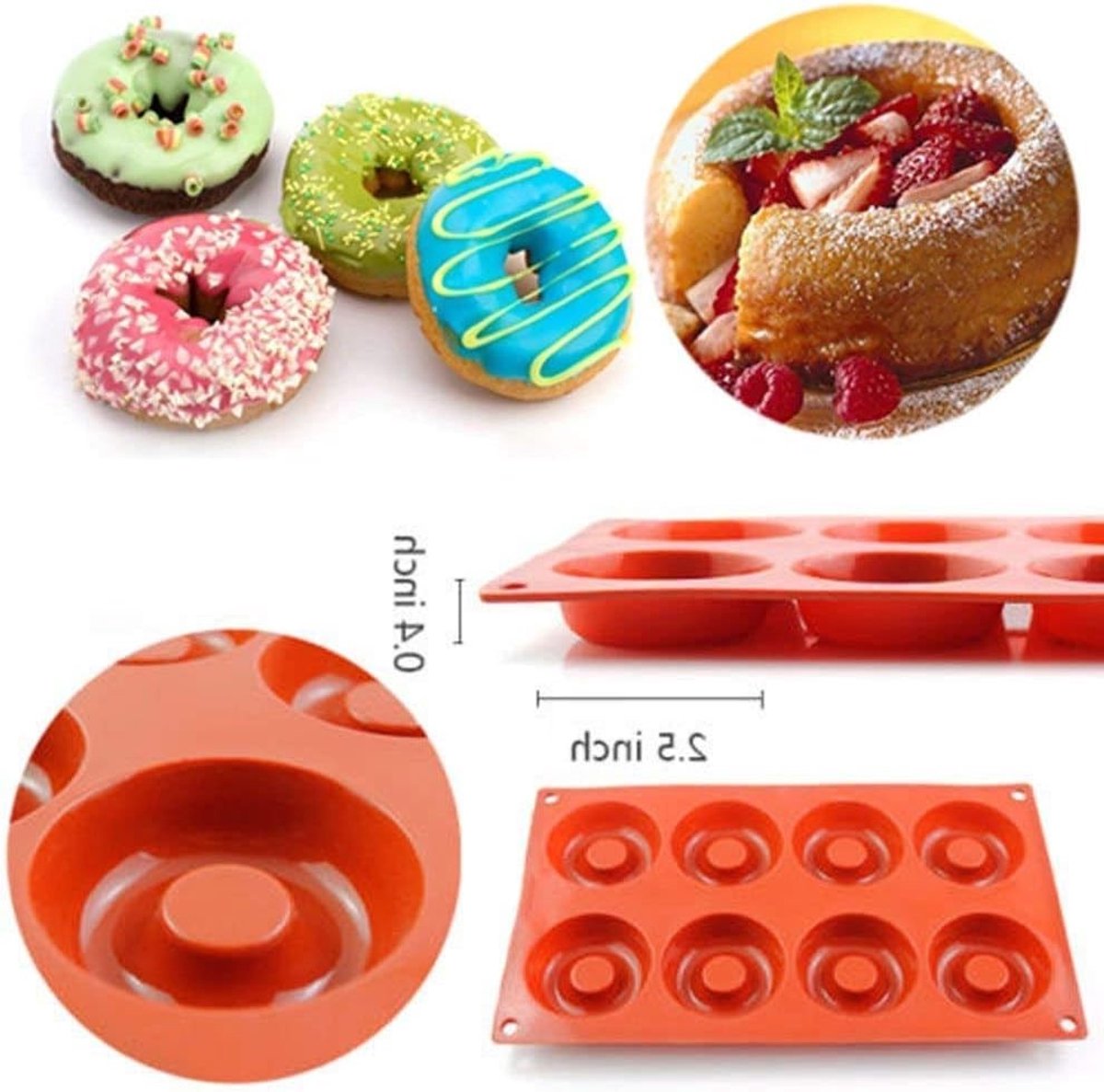 Set van 2 Siliconen Donutvormen, Antiaanbaklaag, Hittebestendig Keukengerei voor Bagels, Koekjes en Gebak (8 en 18 Holtes)