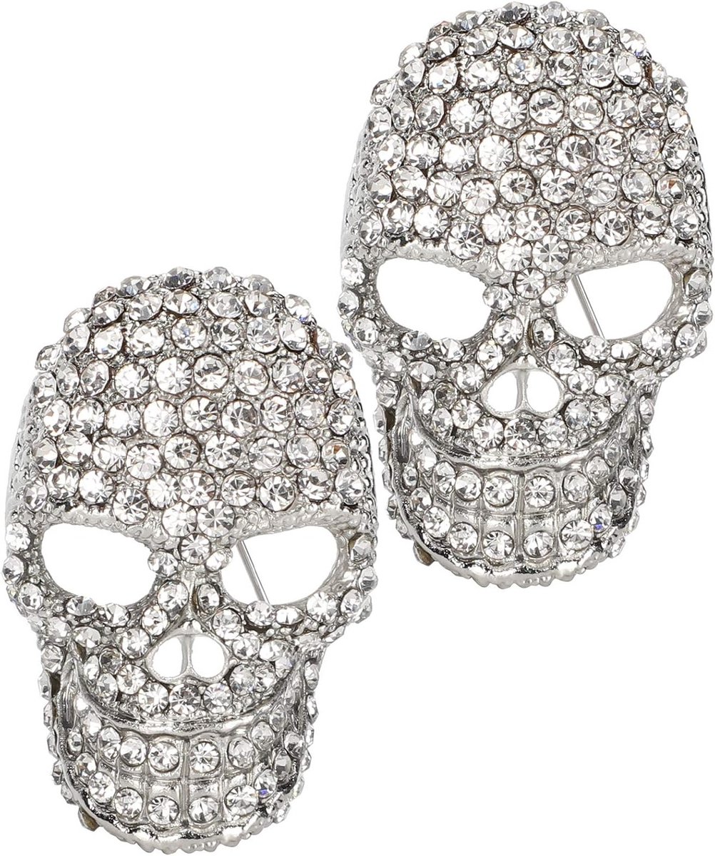 Rhinestone Skull Brooches Set van 2 - Elegante Metalen Speld voor Kostuum en Jurk, Perfect voor Valentijnsdag en Feestelijke Gelegenheden