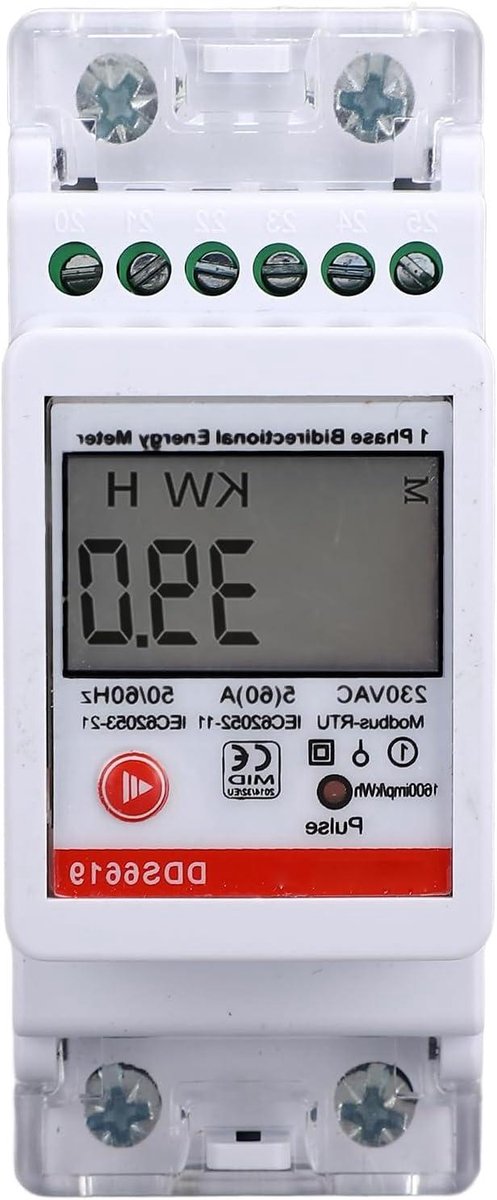 Energiemeter - kWh meter - Energieverbruik meten - Bidirectionele meting - DIN rail mount - Standaard