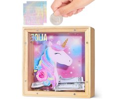 Houten Spaarvarken Kinderen - Geldkistje Muntenbank - Vermogensbeheer Leren - DIY Naam Met Stickers