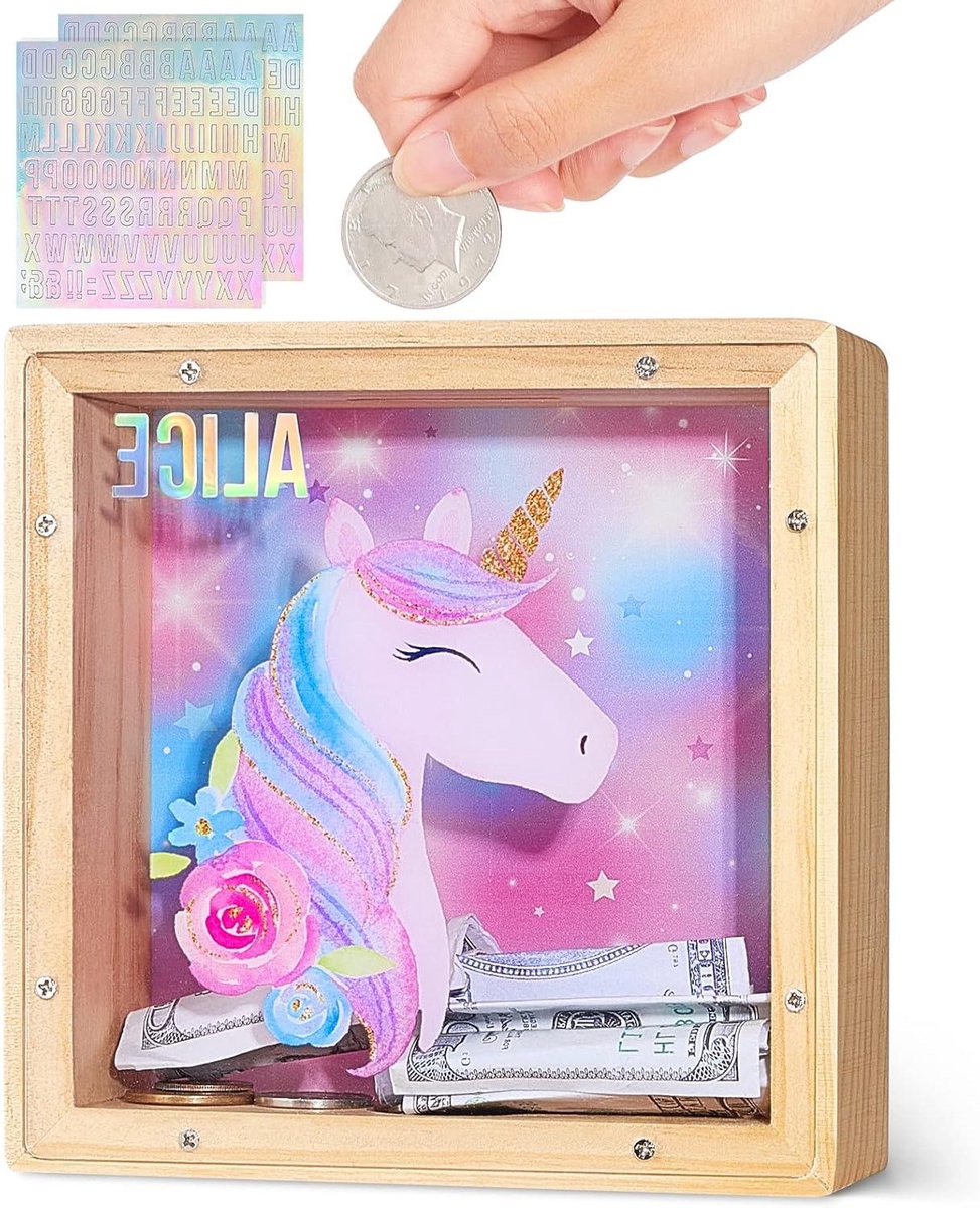 Houten Spaarvarken Kinderen - Geldkistje Muntenbank - Vermogensbeheer Leren - DIY Naam Met Stickers
