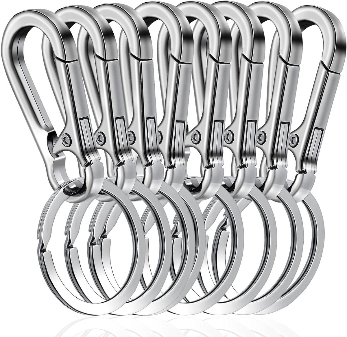 8-delige zware zinklegering sleutelhanger set, metalen karabijnhaak sleutelhanger, snelontkoppelbare clips voor autosleutels en accessoires voor mannen