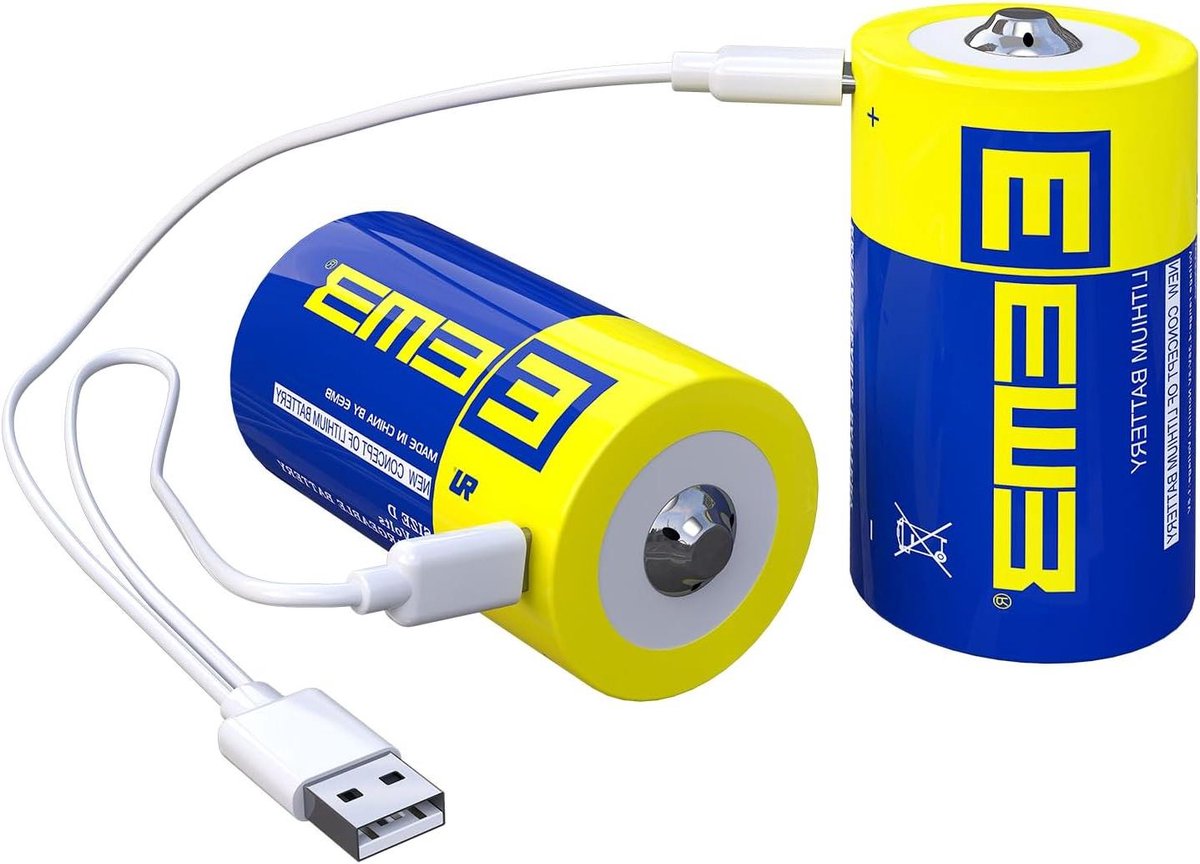 Oplaadbare D Batterijen - Lithium D Cell - Apparaten Voeden - USB Type C Opladen - 15V 5550mWh