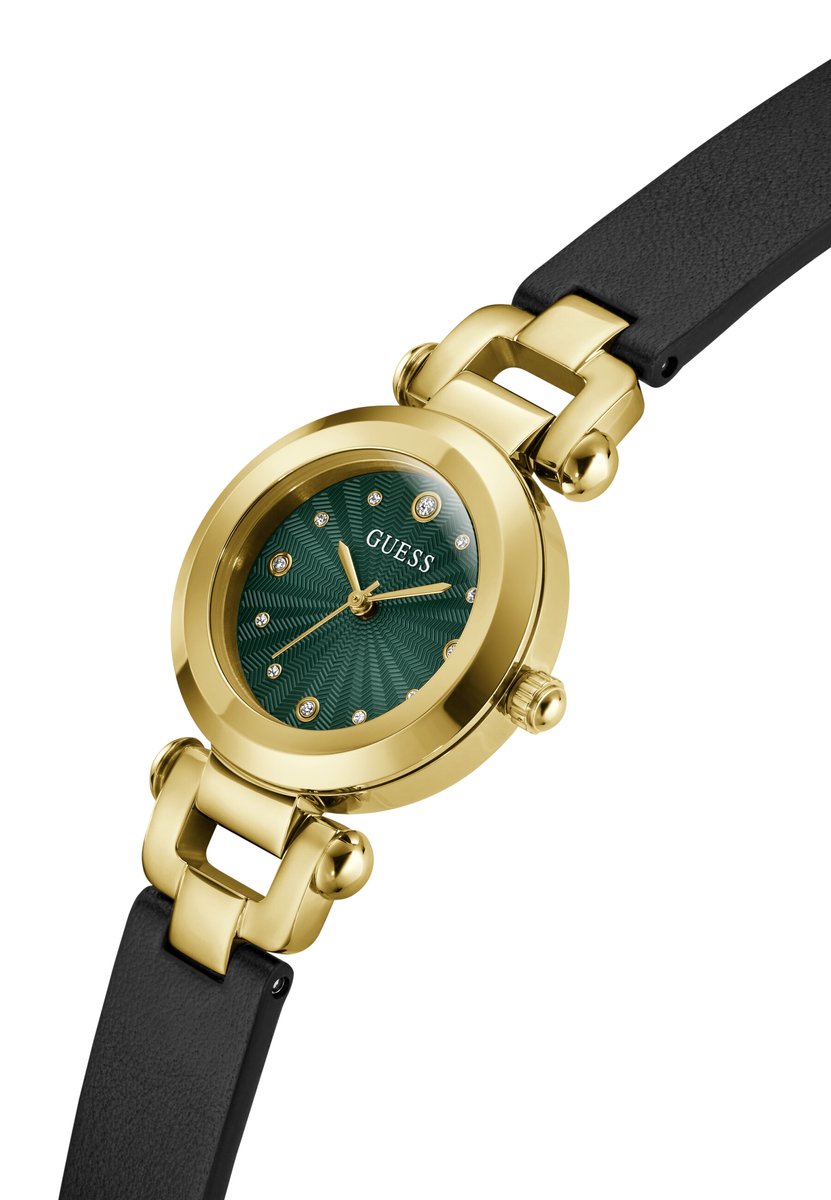 Guess Ginger Quartz Analoog Horloge Zwart Kast: 100% Roestvrij Staal | Armband: 100% Leer 30 mm GW1020L1, GW1020L2, GW1021L2