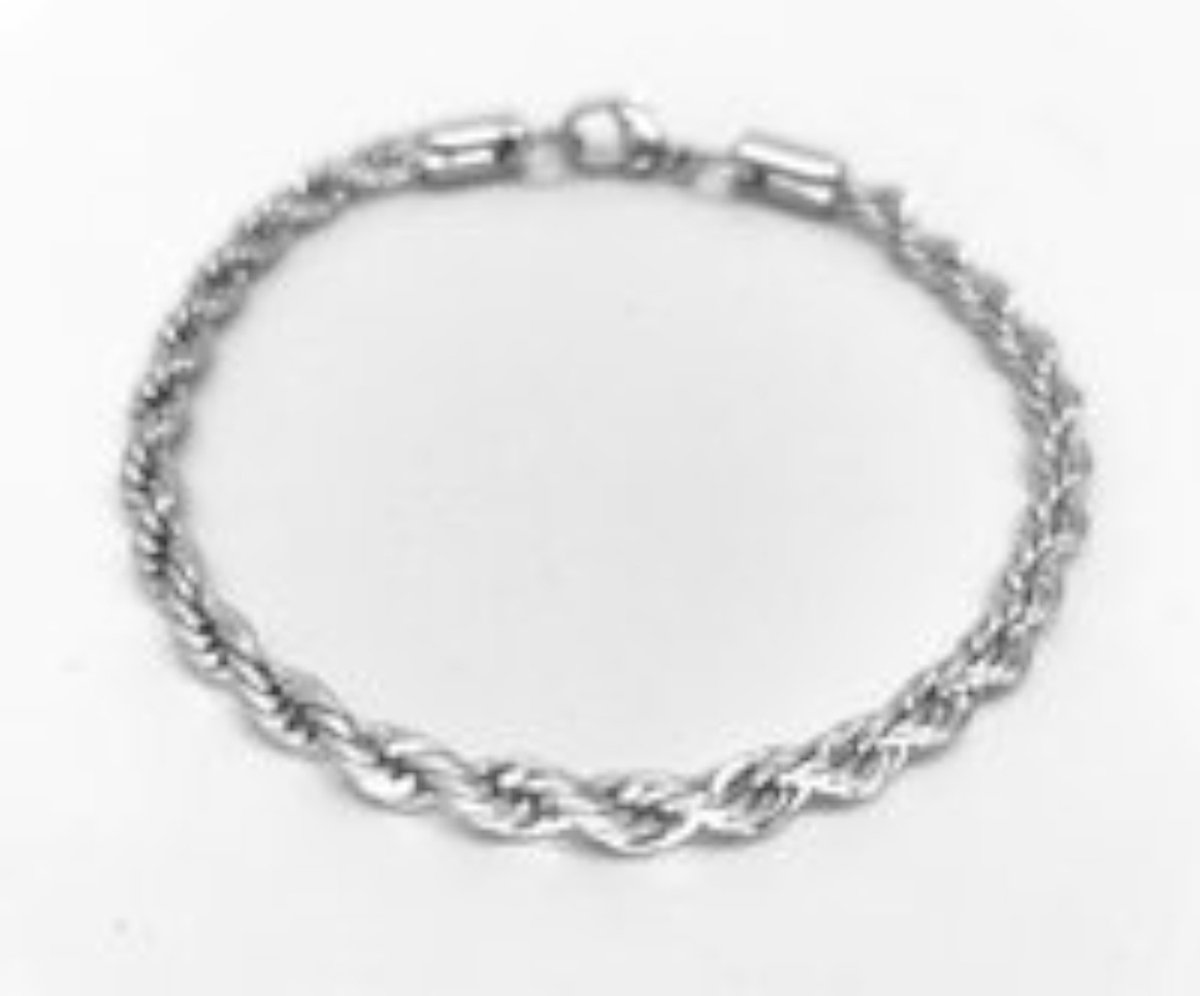 Armband - RVS -zilverkleurig - armband - Heren - Lengte 22 cm x D 4 mm - Gedraaide - Twister - motief. Elegant - Chique - mode combineer met andere armband of horloge, zowel voor dames en heren.