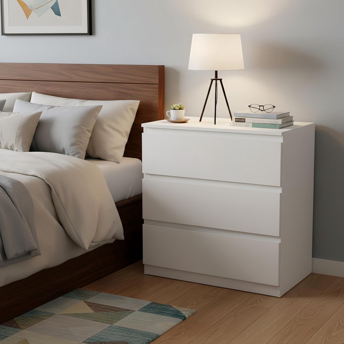 Commode met 3 Laden 70x40x75 cm – Smalle Ladekast Dressoir Nachtkastje Bijzettafel van MDF Hout – Moderne Opbergkast voor Slaapkamer, Woonkamer, Hal en Badkamer Wit – Urbanhome