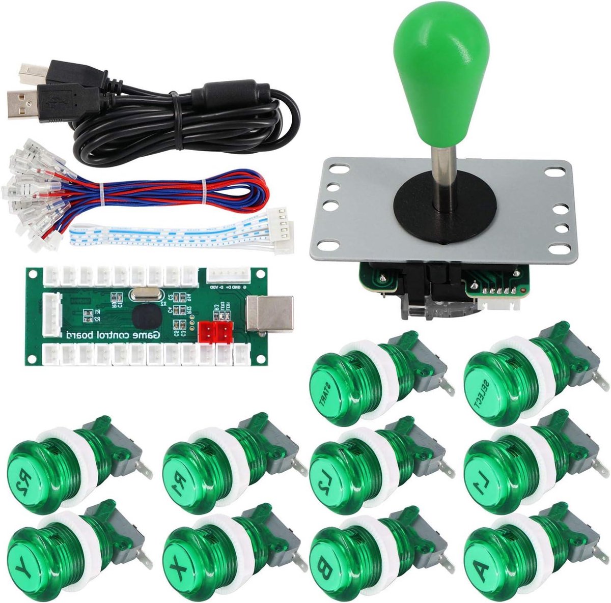 Arcade Controller Kit - DIY Joystick Set - Retro Games Spelen - Zero Delay Encoder - 10 Buttons - Groen