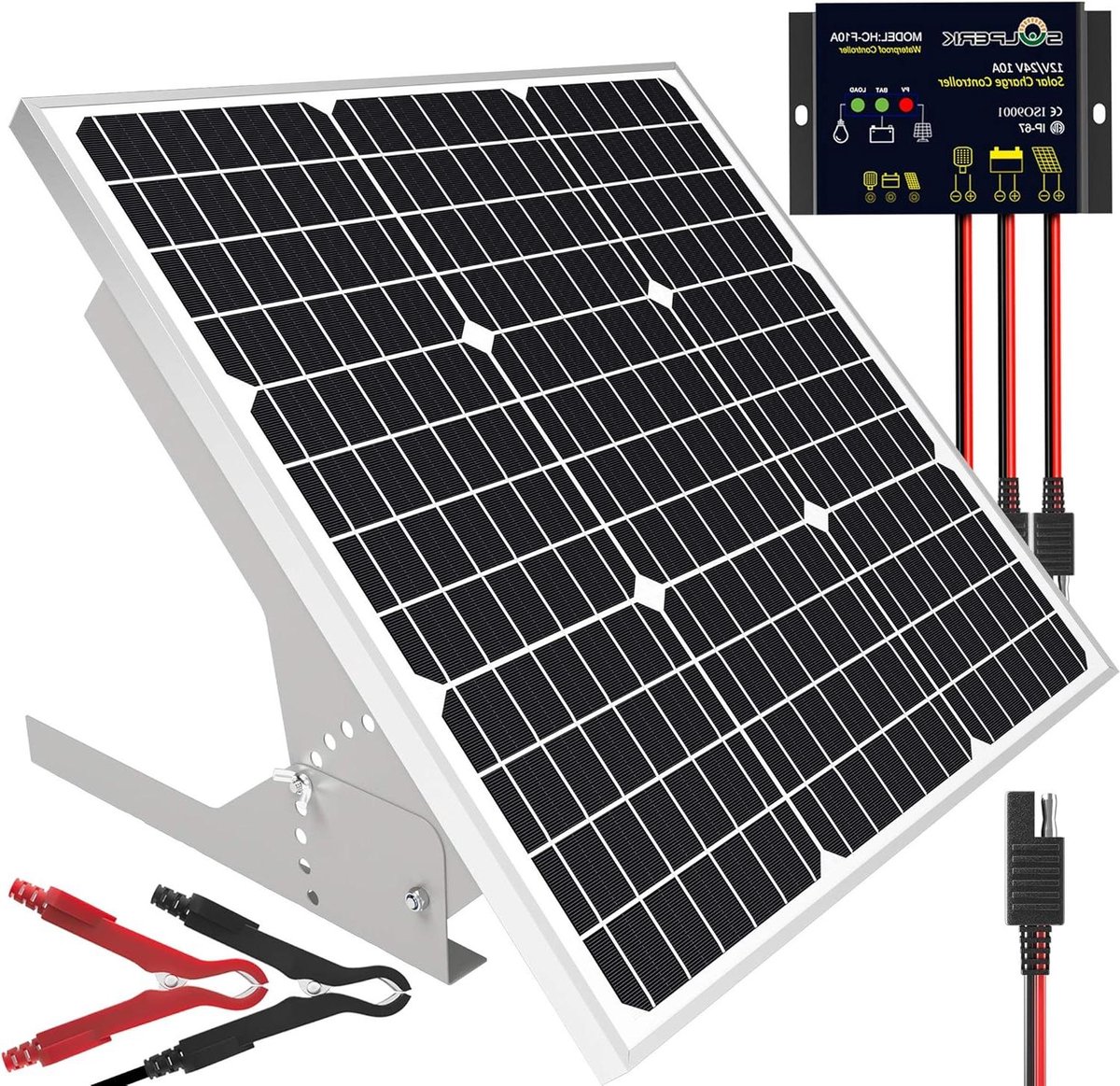 Zonnepaneel Set - Zonneoplader Energie - Accu's Opladen - Monokristallijn Silicium - 54.1 x 54.1 x 11.3 cm - Zwart