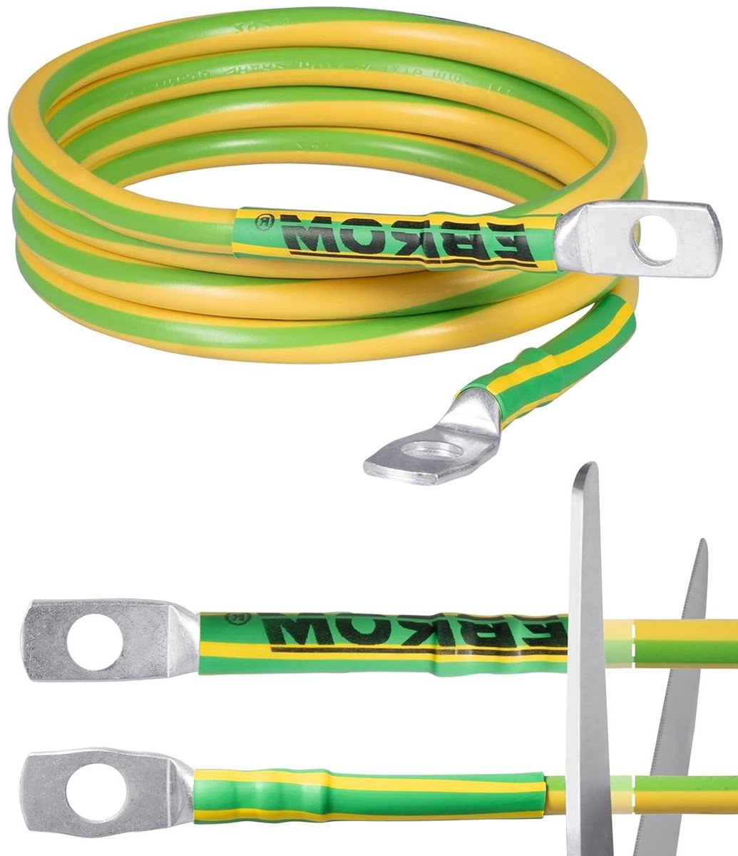 Aardingskabel - Aardgeleider Flexibel - Elektrische Stromen Afvoeren - 100% OFC Koper - 16 mm 2 - Groen Geel