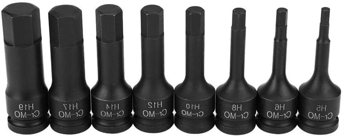 Complete Set van 8 Impact Sockets 1/2 Inch - 6-Zijdige Dopsleutels voor Reparatie en Onderhoud