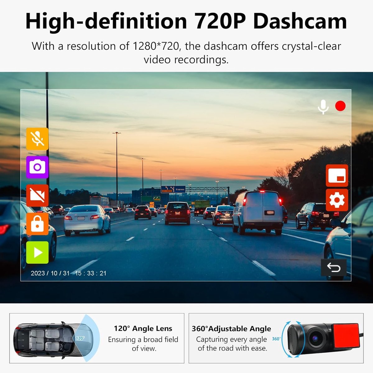 Dash Cam - Auto Recorder Camera - Veilig Rijden - 120 Graden Groothoek - 1280 x 720P - Zwart – foto 2
