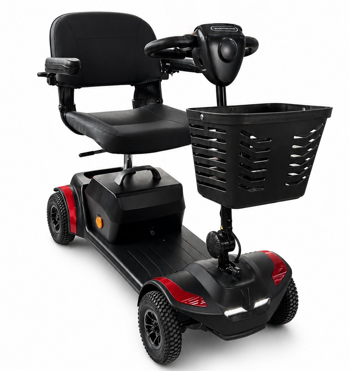 Scootmobiel Plaza Go Elite Max – Opvouwbare & Compacte 4-Wiel Scootmobiel met Luchtbanden, LED Verlichting & Mandje – Comfortabel, Lichtgewicht & Wendbaar – Demontabel in 5 Delen – 25Ah Loodzuur Accu - Bereik tot 24 km – Scootplaza Reis Scootmobiel