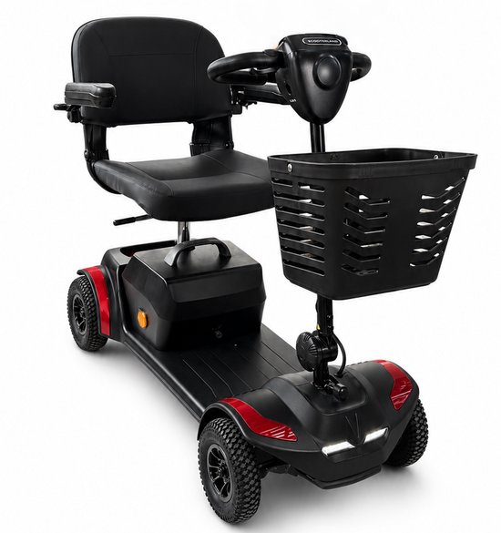 Scootmobiel Plaza Go Elite Max – Opvouwbare & Compacte 4-Wiel Scootmobiel met Luchtbanden, LED Verlichting & Mandje – Comfortabel, Lichtgewicht & Wendbaar – Demontabel in 5 Delen – 25Ah Loodzuur Accu - Bereik tot 24 km – Scootplaza Reis Scootmobiel