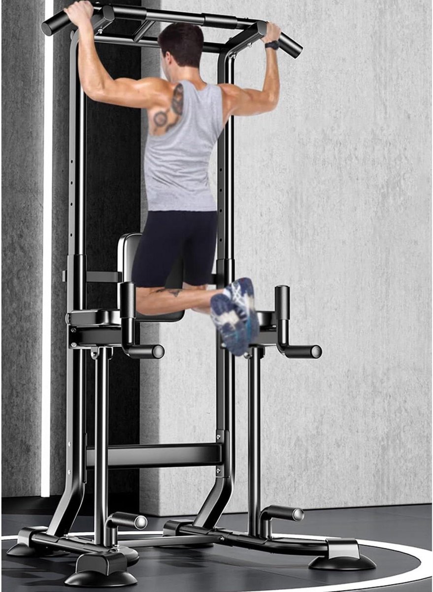 Krachtstation - Fitness Toren - Full Body Training - In Hoogte Verstelbaar - 85x105x240cm - Zwart