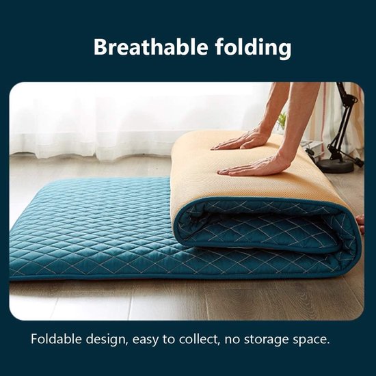 Japanse Vloermatras - Dikke Futon - Comfortabel Slapen - Opvouwbaar en Rolbaar - 180x200 cm - Blauw — afbeelding 5