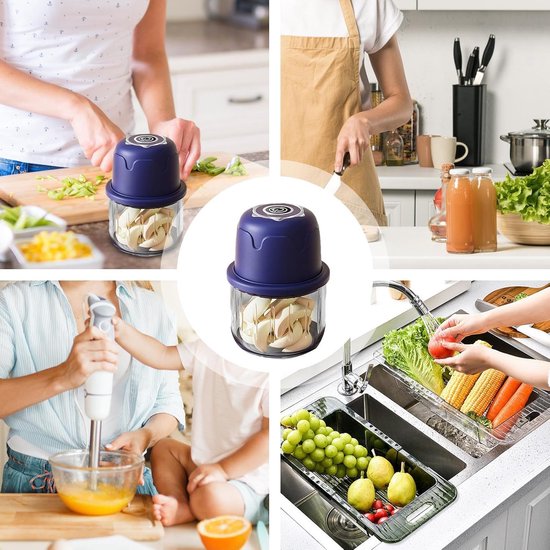Elektrische Hakker - Keukenapparaat - Ingrediënten Snijden - Draadloos USB Opladen - 350 ml - Blauw — afbeelding 4