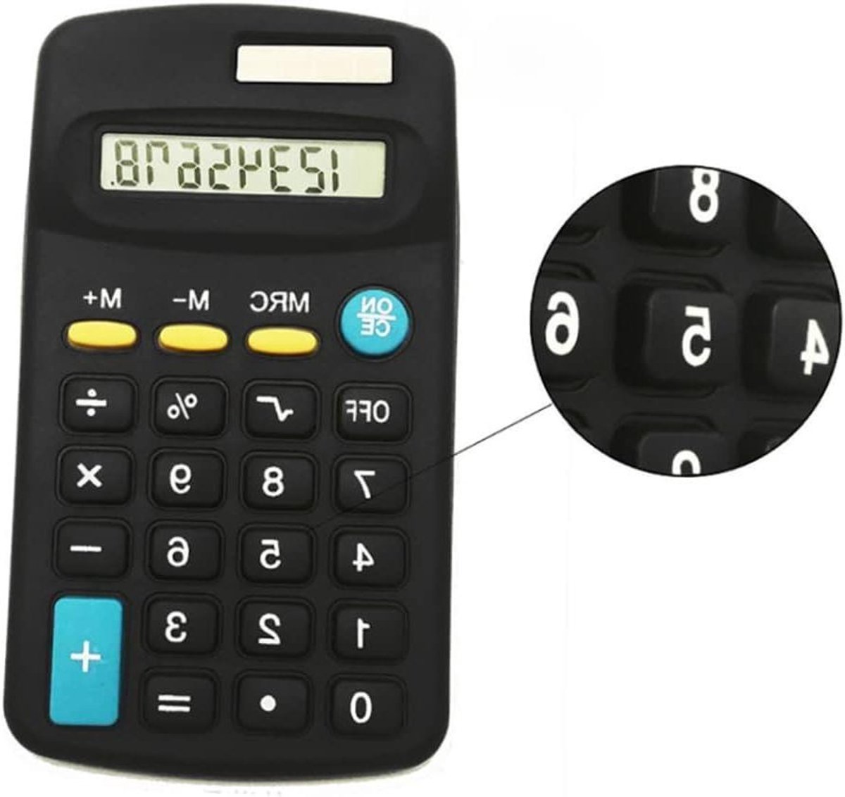 Zakrekenmachine - Mini Rekenmachine - Dagelijkse Berekeningen - Zonne- en Batterijvoeding - Compact Formaat - Zwart