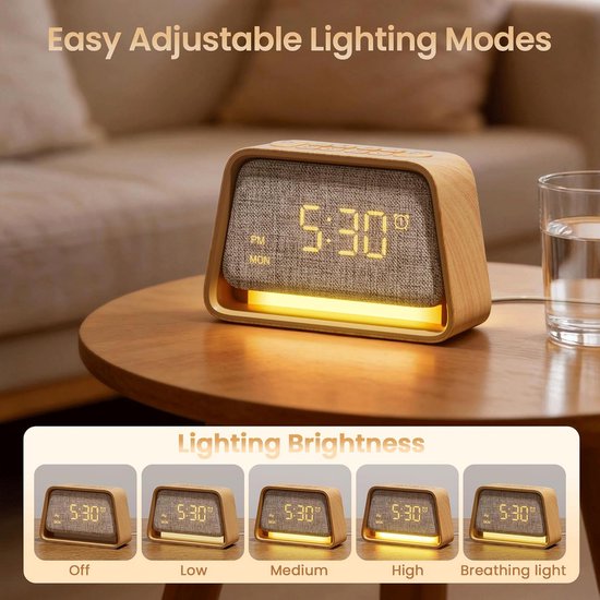 Licht Wekker Wake Up Light- Digitale Wekker met Lamp - Slaaphulp met USB Aansluiting - Timerfunctie — afbeelding 5