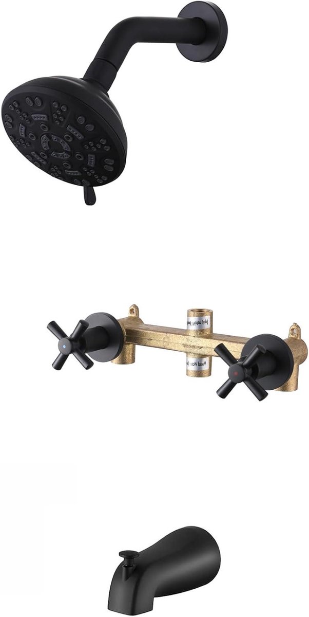 Douchekraan Set - Badkraan Combo - Badkamer Vernieuwen - 2 Handgrepen - 20cm Hart - Mat Zw