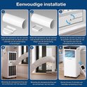 Installatiegids mobiele airco in 6 stappen: bevestigen opzetstuk, raamafdichting, uitschuifbare kit, aansluiten slang, plaatsen, genieten. Eenvoudige installatie.
