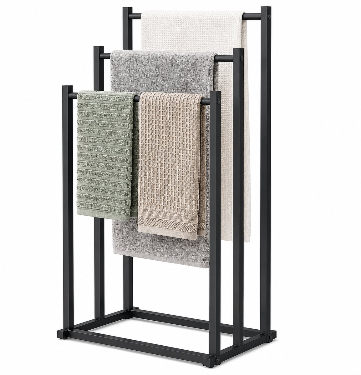 SMH LINE® Handdoekrek - 3 Armen - Handdoekstang - Handdoekenrek Badkamer - Handdoekhouder Vrijstaand - Metaal - Zwart