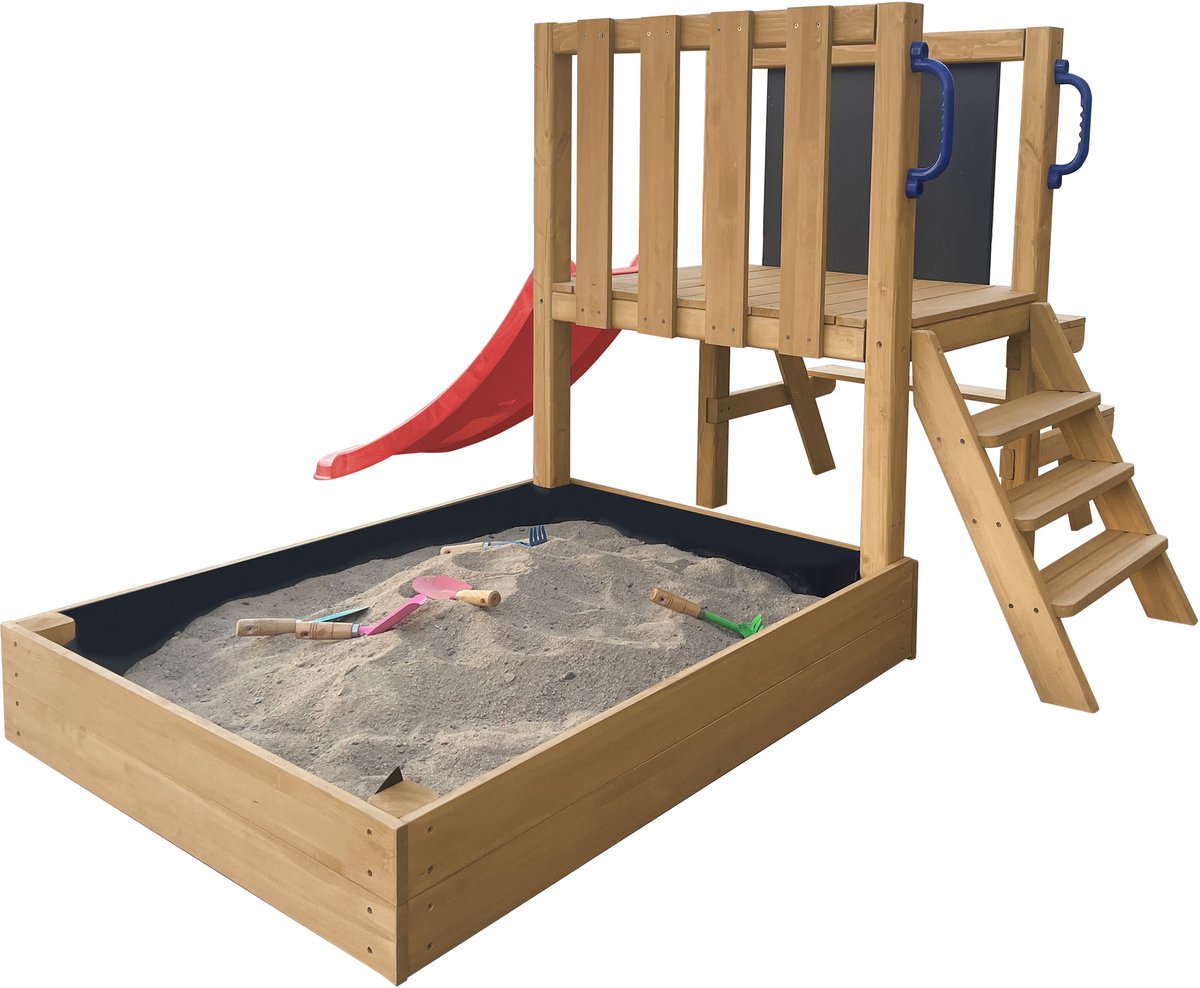 AXI Leah Mini Speeltoren met Zandbak en Picknicktafel – Rode Glijbaan – Met Krijtbord – FSC hout – Klein speeltoestel voor de tuin / buiten — afbeelding 2