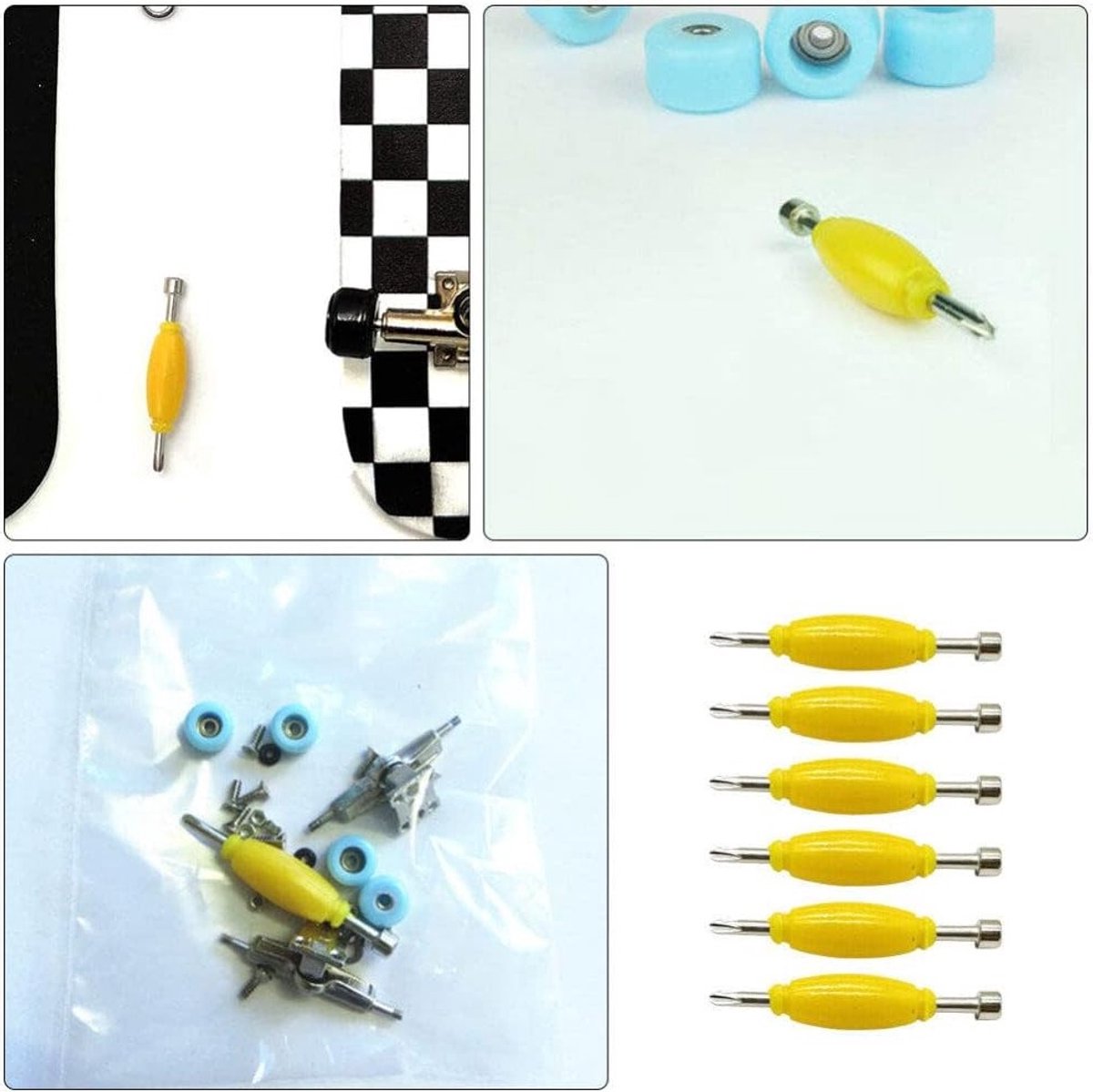 6 Stuks Skateboard Schroevendraaier Set - Mini Finger Tools voor Skateboards, Dubbelzijdige Metalen Schroevendraaiers, DIY Accessoires voor Skateboard Onderhoud